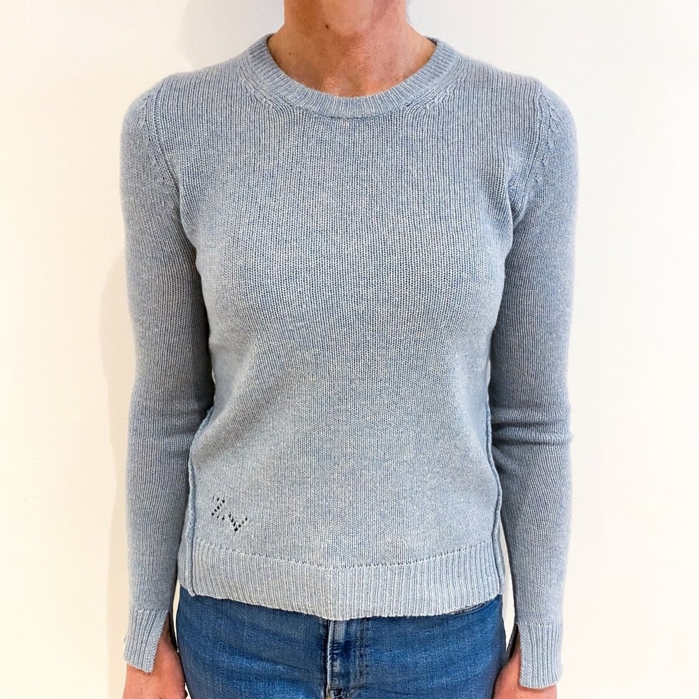 Zadig & Voltaire Opal Blue Cashmere Crew Neck Jumper XS Minimalist Luxury Preppy